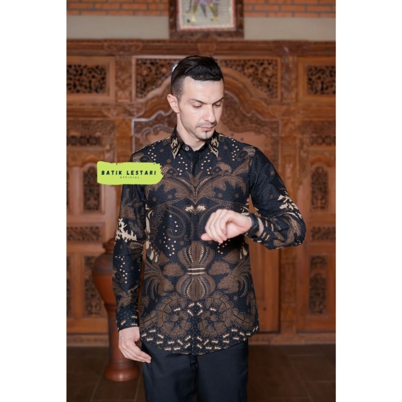 UDANG SOGAN Baju Kemeja Batik Pria Premium Slimfit Lengan Panjang Lapis Furing Katun Halus Sragenan