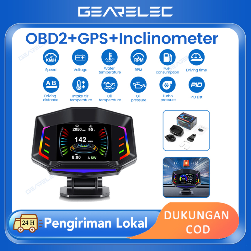 AP-8 3 in 1 Car Head up Display OBD2 GPS Dual System HUD Inklinometer OBD II Speedometer dengan Alarm Tegangan Suhu Air RPM Over Speeding untuk Semua Kendaraan