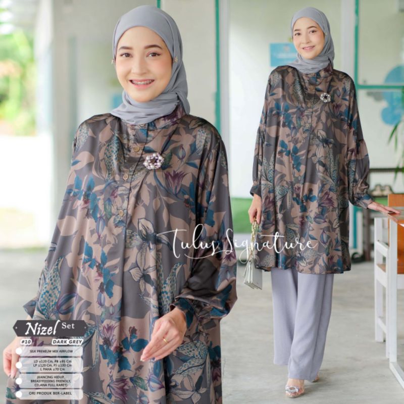 NIZEL SET #10 BY TULUS SIGNATURE / ONESET MOTIF MUSLIMAH / Setelan celana wanita bahan silk