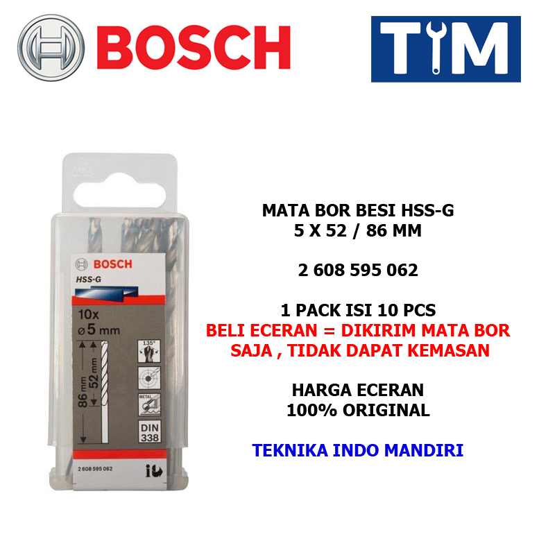 BOSCH Mata Bor Besi 5 MM HSS-G / Metal Drill Bit 5 x 52 / 86 MM