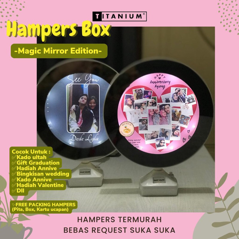 

HAMPERS CERMIN AJAIB MAGIC MIRROR CUSTOM FOTO TULISAN KADO HADIAH ULTAH ANNIVE WEDDING WISUDA GRADUATION VALENTINE UNIK