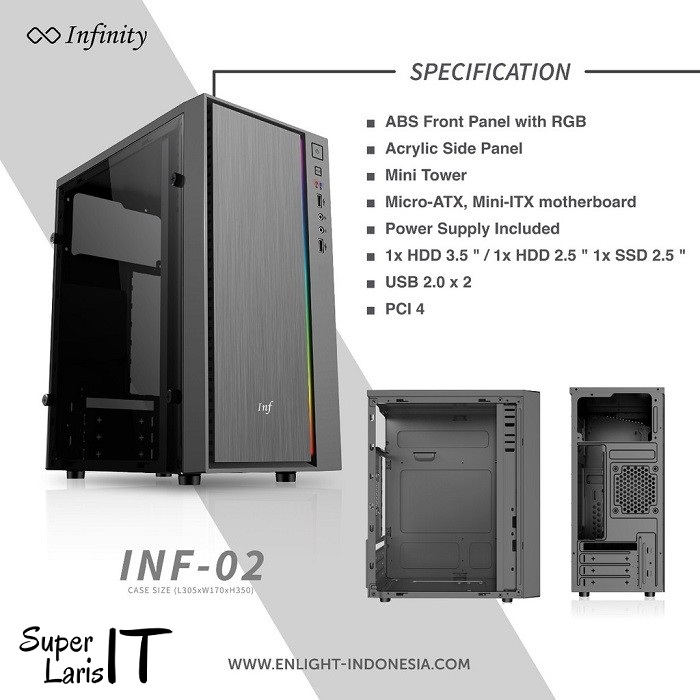 Casing PC Komputer Infinity F02 RGB INCLUDE PSU 250 Watt Pure