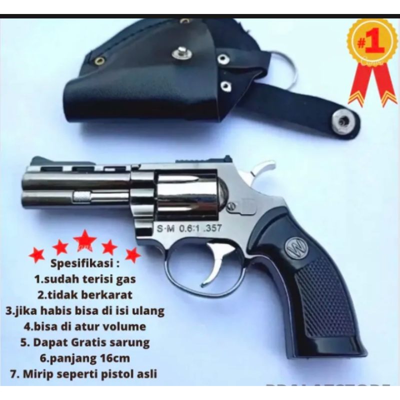 cod bayar di tempat ( cod ) korek api motif pistol pytoon 609 revolver  full besi bonus sarung hitam