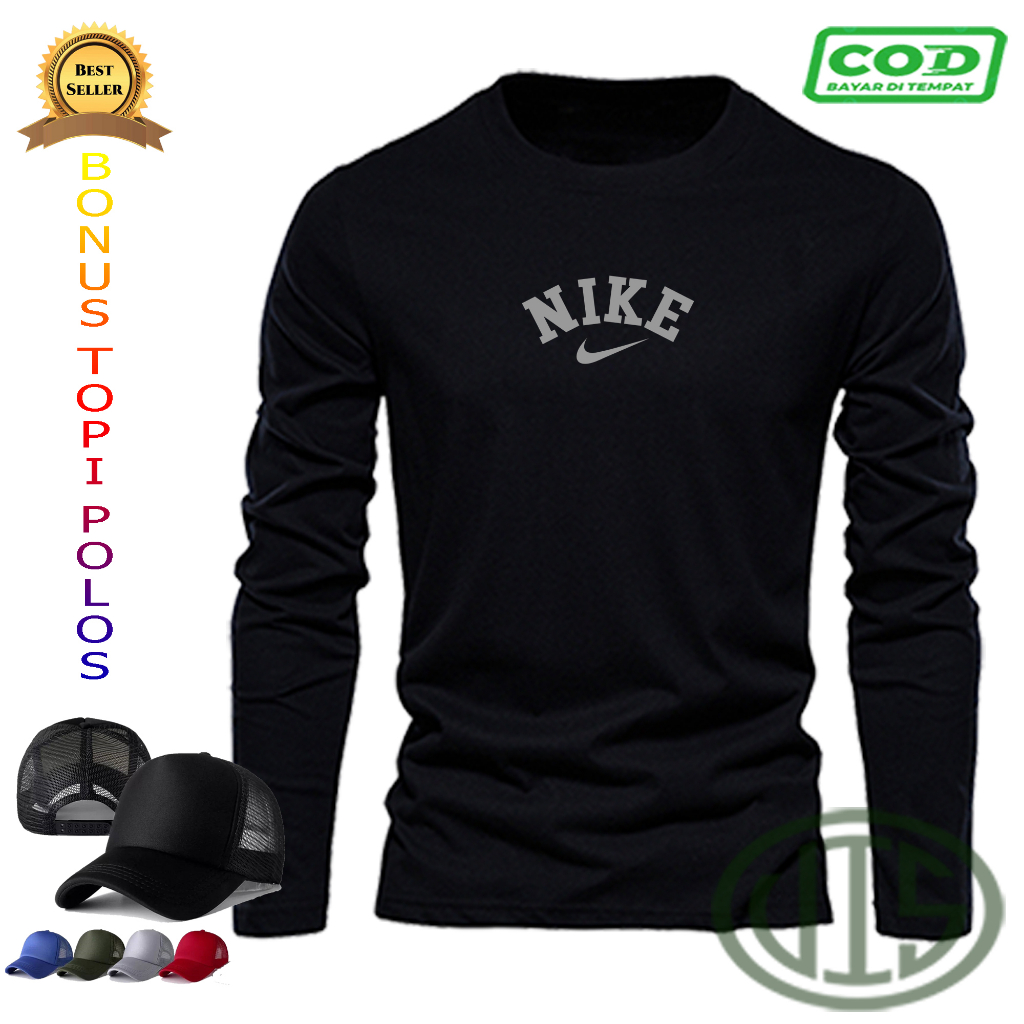 GRATIS TOPI...Kaos Lengan Panjang NIKE 0001 SILVER+TOPI Distro Premium / Kaos Murah COTTON 30S / Kao