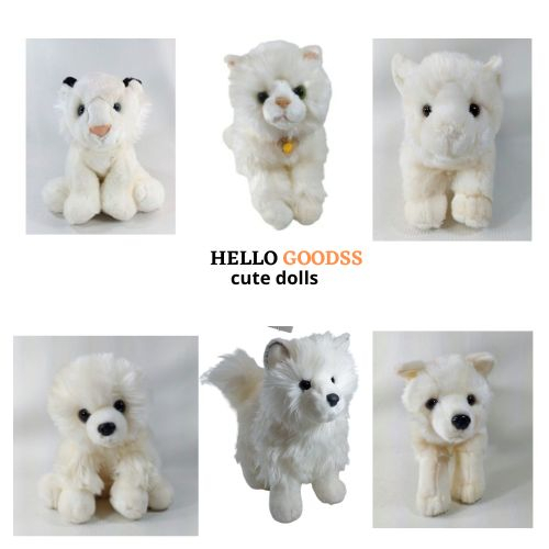 BONEKA ANJING POMPOM PUTIH / SERIGALA RUBAH PUTIH / KUCING PUTIH / KITTEN / SINGA LION - UKURAN M ( 