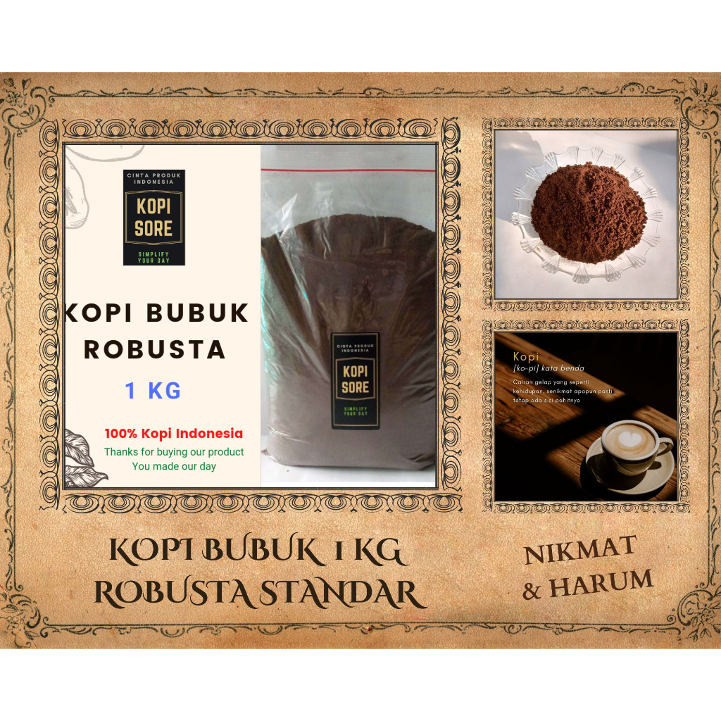 Kopi Bubuk Robusta 1 Kg - Harga Terjangkau, Harum, Nikmat