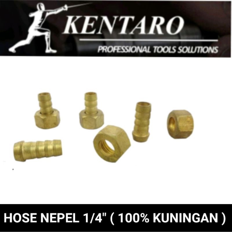 HOSE NEPEL 1/4 / SAMBUNGAN NEPEL KRAN KOMPRESOR 100% KUNINGAN KENTARO