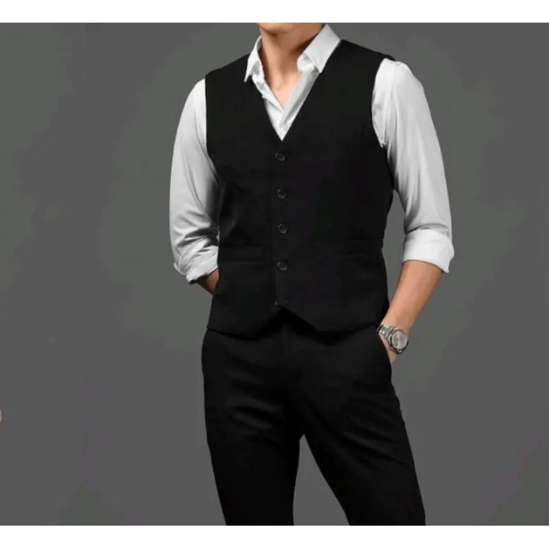 Jas Rompi polos hitam/Blazer hitam rompi/Jas kantor pria/Jas Rompi