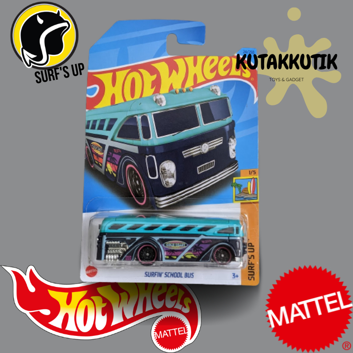 Hot Wheels Mobil Bus Sekolah Surfin School Bus Biru Ungu Lot F 2023 Surf Up