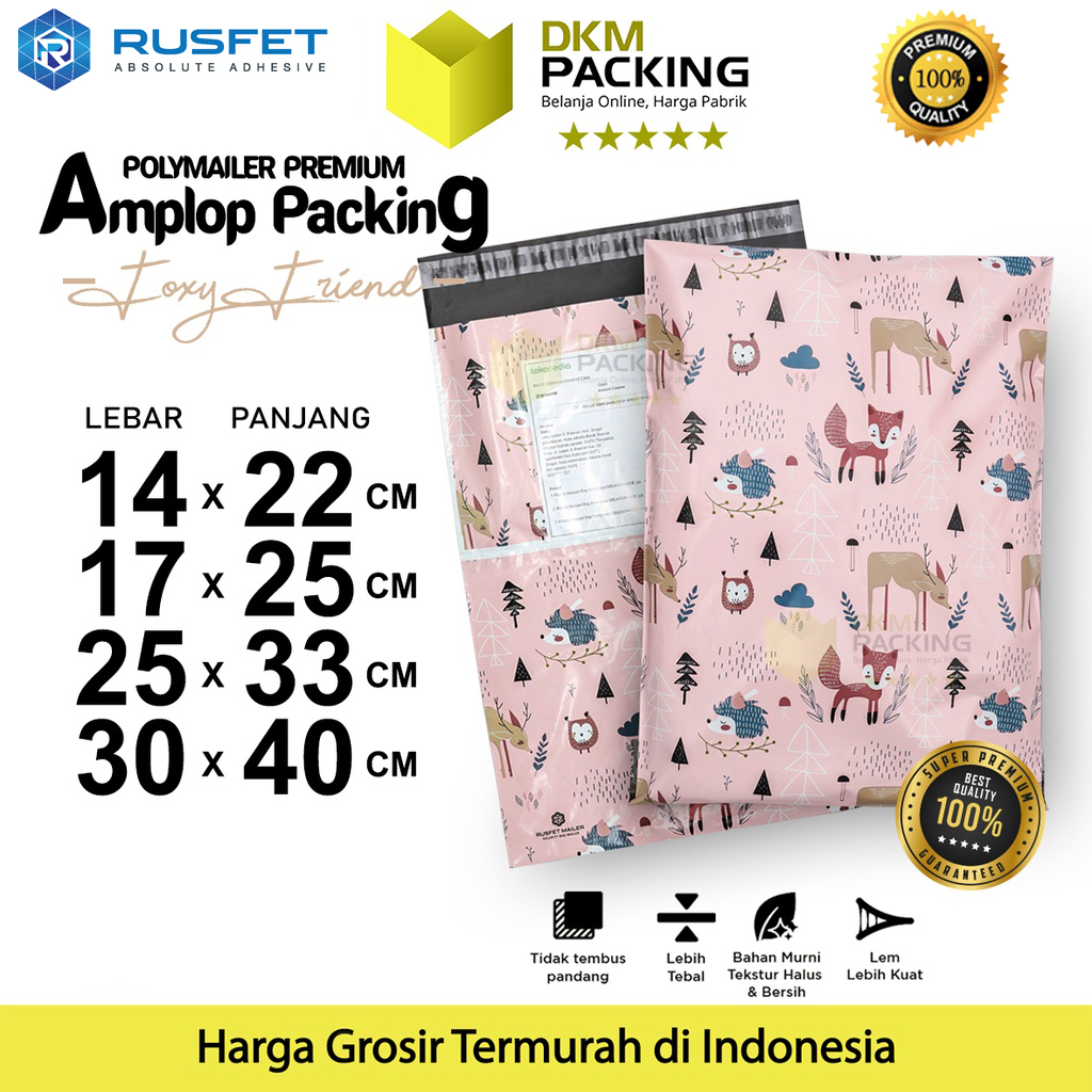 

Polymailer Motif FOXY FRIEND Amplop Plastik Packing RUSFET PREMIUM SATUAN