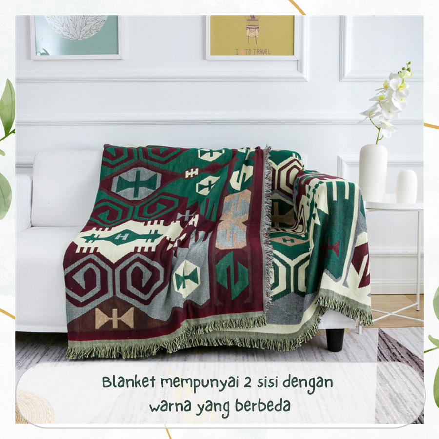 PF - Nordic blanket VINTAGE GREEN / throw blanket / penutup sofa - 130 x 180 cm