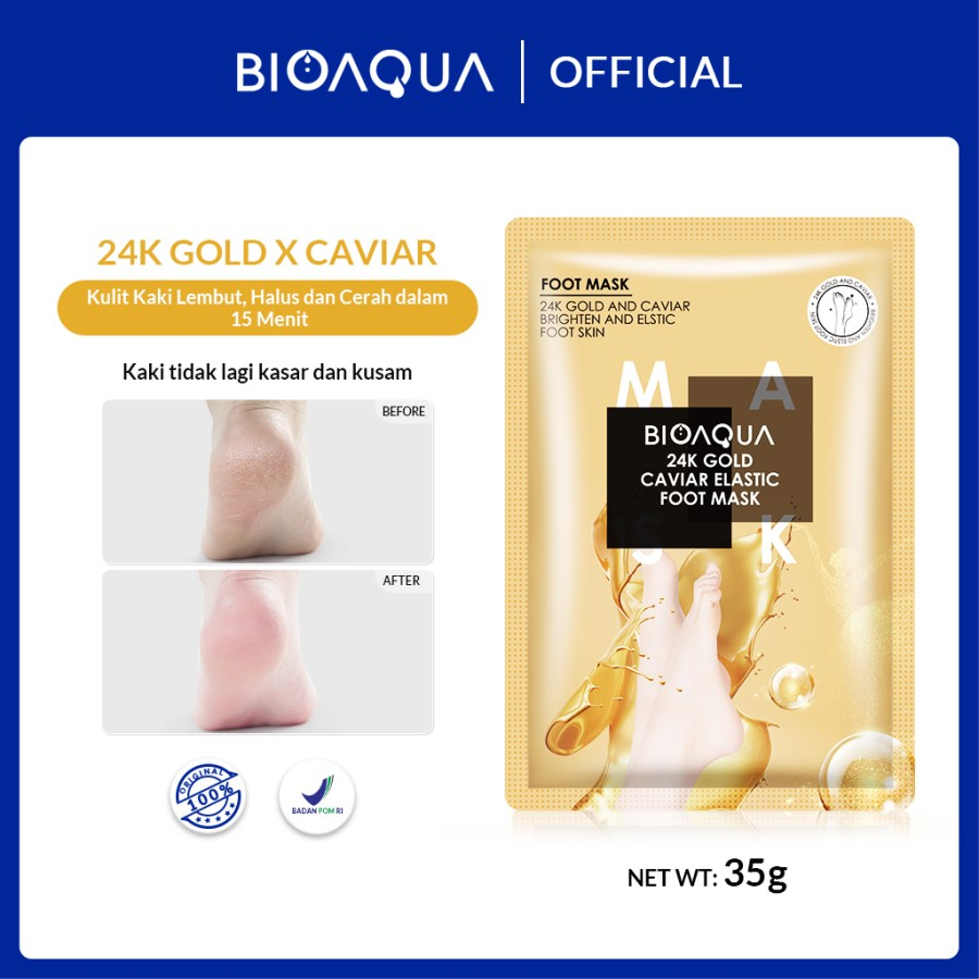 BIOAQUA 24K Gold Caviar Brightening Foot Mask Masker Kaki Pengelupas