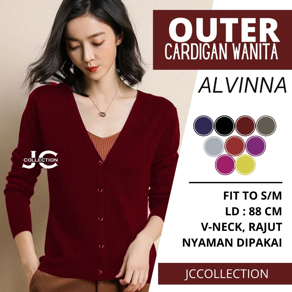 Cardigan Wanita VNeck Alvina All Size fit to S/M - JCCollections