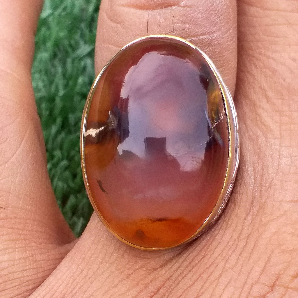 Batu Akik Cempaka Merah Asli Kristal Motif Urat Hitamnya Lukis Gradasi Dim-27