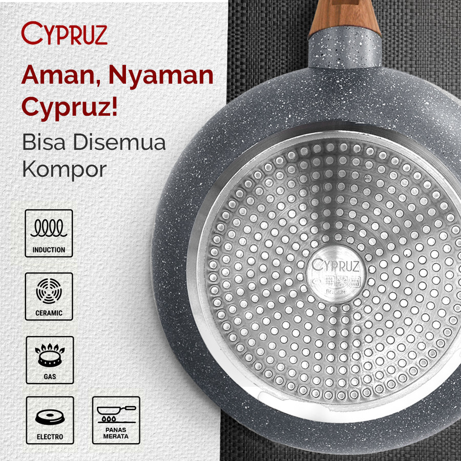 Cypruz Grey Marble Fry Wok / Wajan Penggorengan Anti Lengket Model Cekung