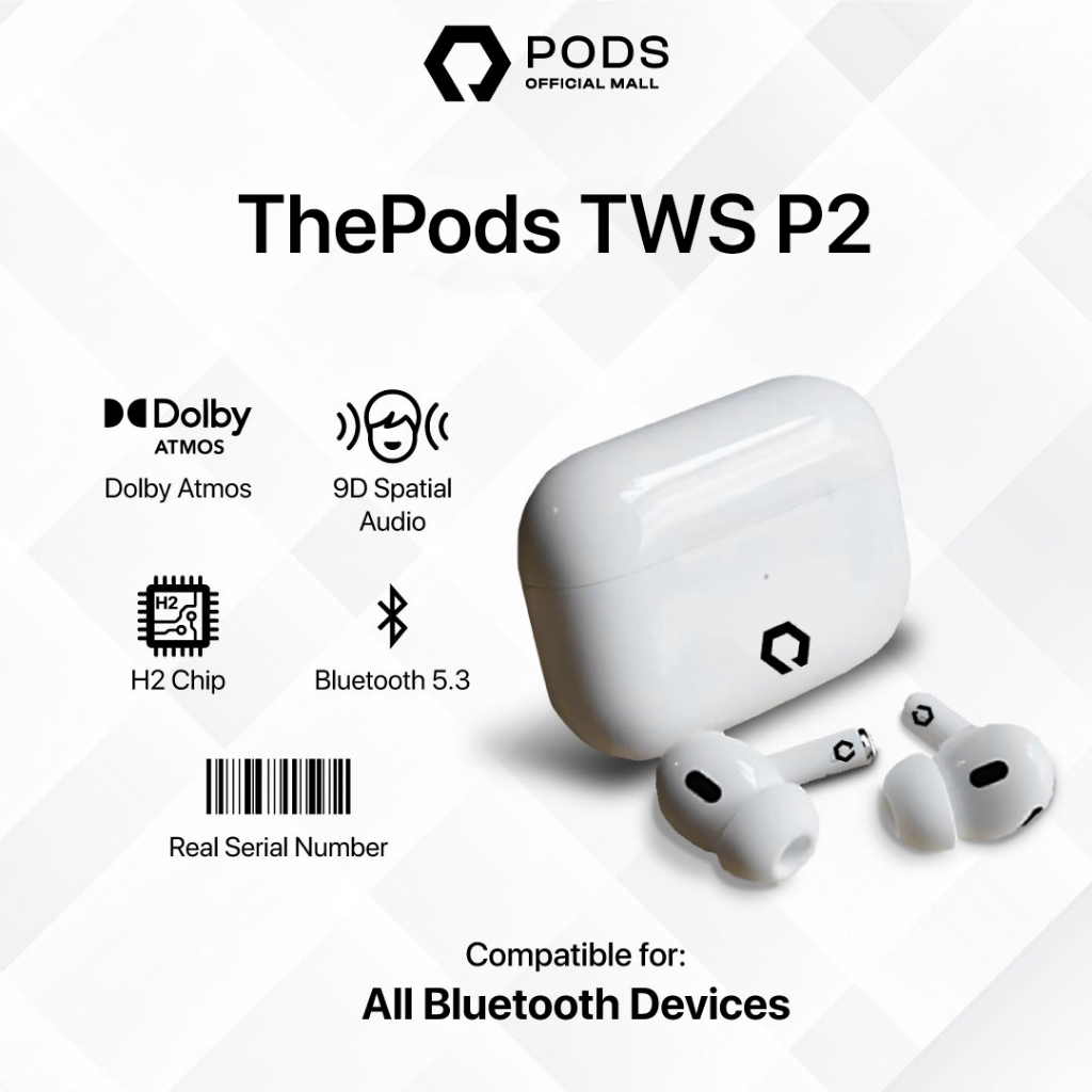 ThePods Pro TWS P2 H.2 Chip 2023 Edition Final Upgrade Wireless Charging  [ Pop Up  &amp; Serial Number Detectable] Headset Bluetooth by Pods Indonesiaaaaaaaa