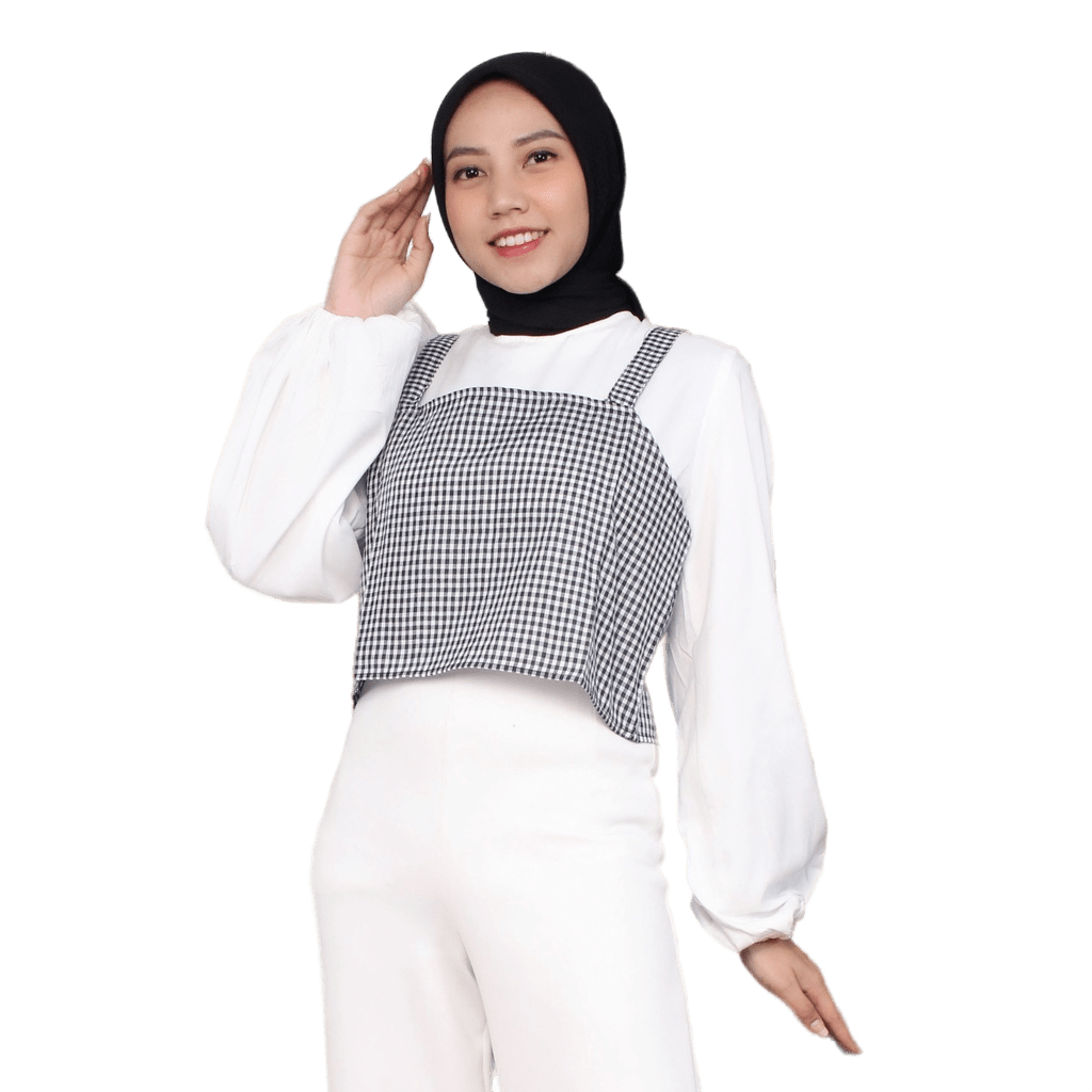 Anjas top model tanktop wanita hijab model bahan katun motif kotak size fit L