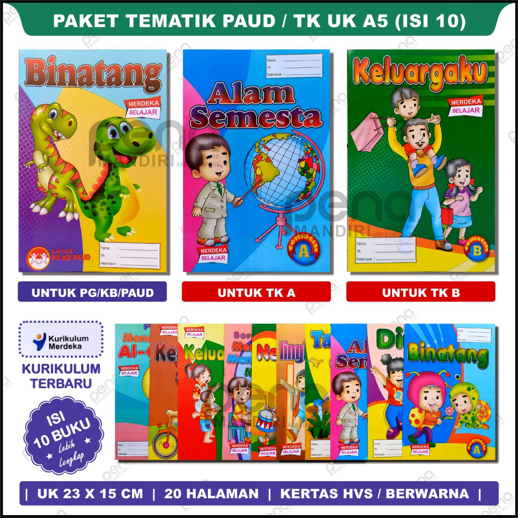 Buku Paket Tematik Untuk PAUD / TK A / TK B Isi 10 Buku