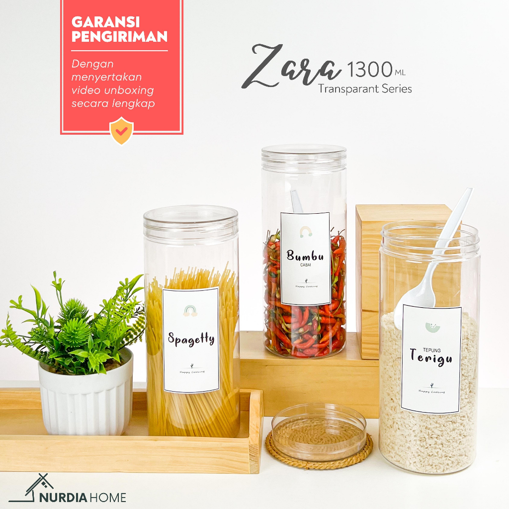 NURDIA HOME Zara Toples Bumbu 1300 ml Transparant / Tempat Bumbu / Wadah Bumbu / Botol Bumbu dapur - JT05