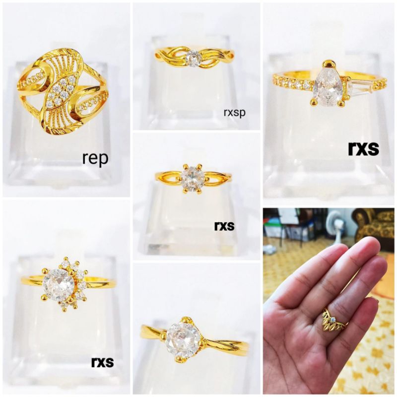 Cincin warna emas 24 k lapis kristal impor ada 6motif ,mewah bisa dipakai harian