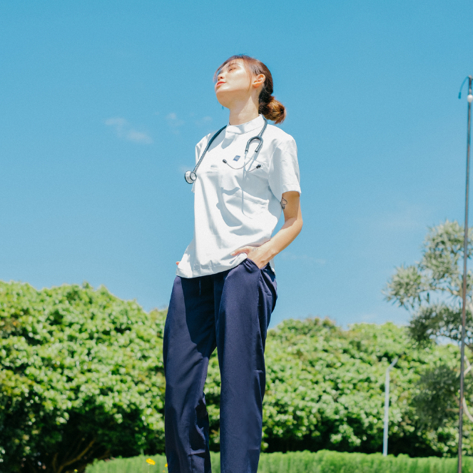 Baju Jaga MANDARIN PLUS SS - Scrubs Theatre Blues Cardinal Lengan Pendek