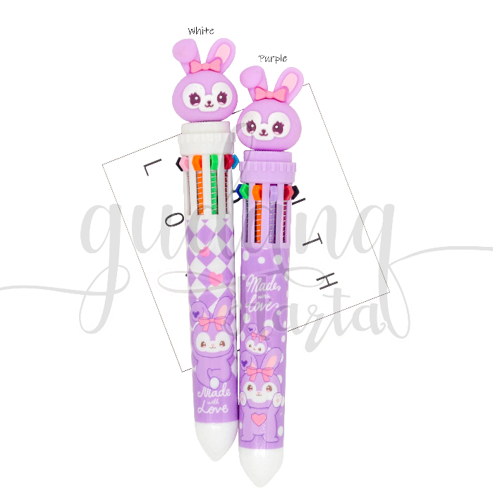 Pulpen 10 Warna Ungu  Pen Motif Warna Warni Rabbit Unik GH 307024