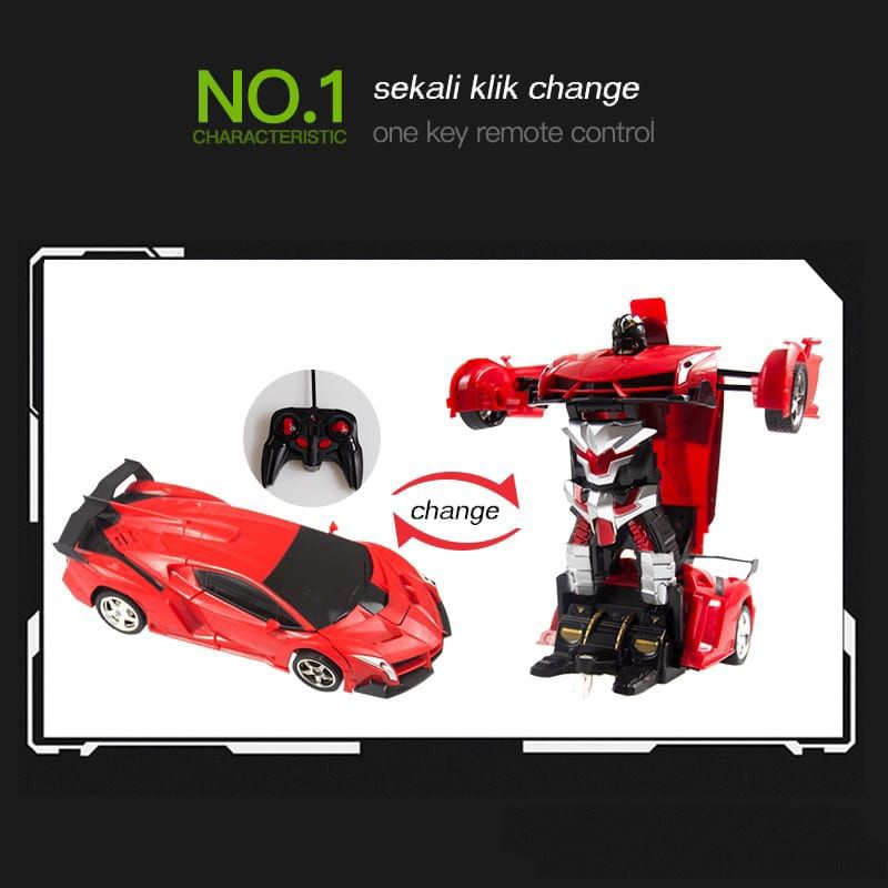 RC THE CHARIOTS Transformer Mobil Polisi 1: 18 Remote Control Car Remot kontrol Robot Baterai Cas 2 in1 Dengan Lampu 921-3