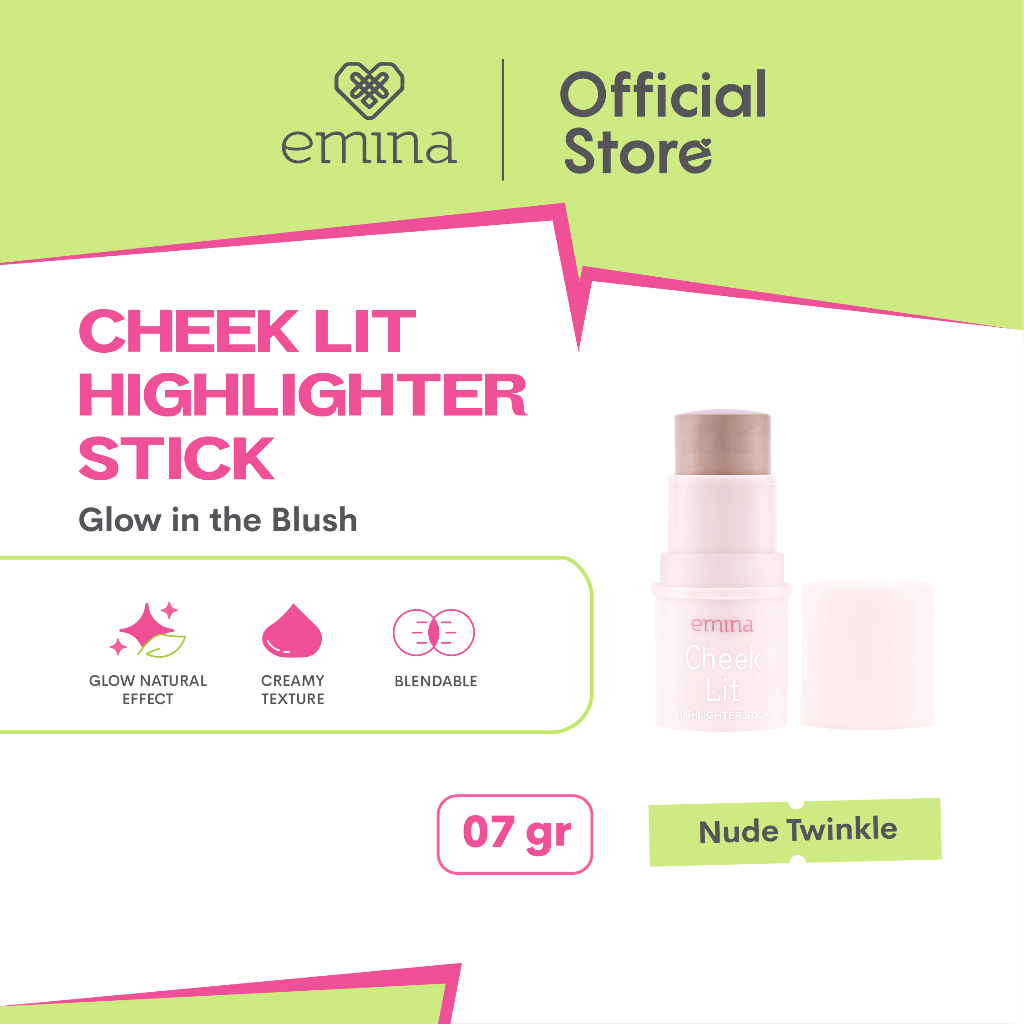 Emina Cheek Lit Highlighter Stick Nudetwinkle 7 g - Creamy to Powdery Texture, Non Greasy, Subtle Gl