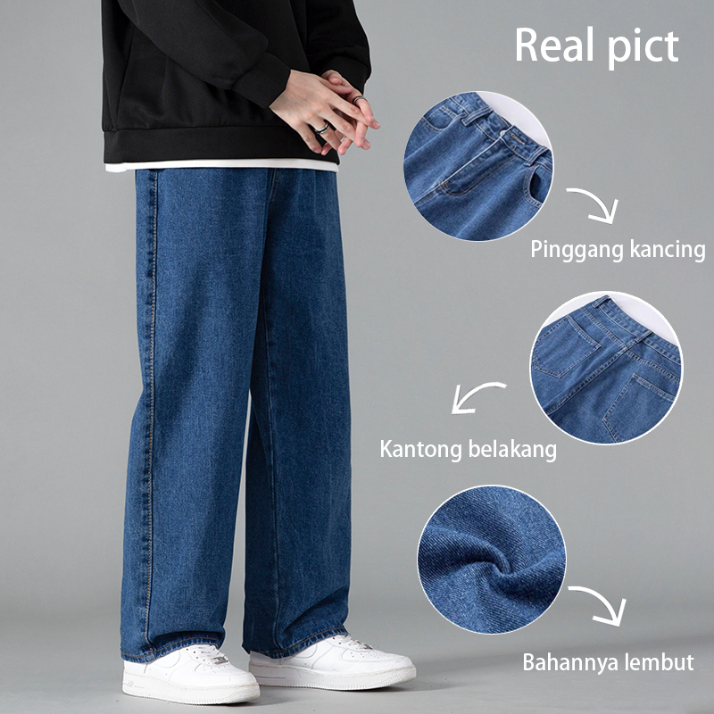 Celana jeans pria korean style Model kulot jeans oversize baggy pants pria longgar boyfriend jeans loose baggy pants Celana denim gombrang laki laki kulot jeans