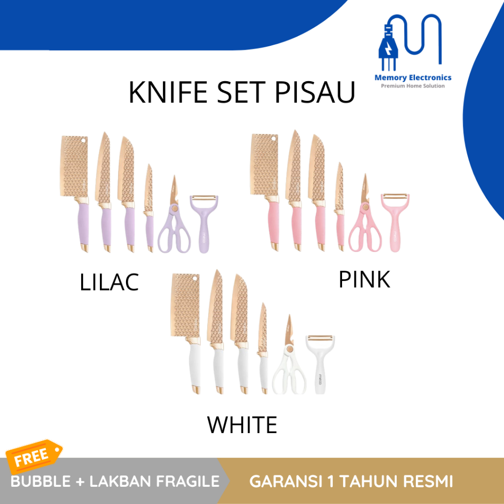 Mecoo Most Aesthetic 6 in 1 Antibacterial Knife Set Pisau Dapur