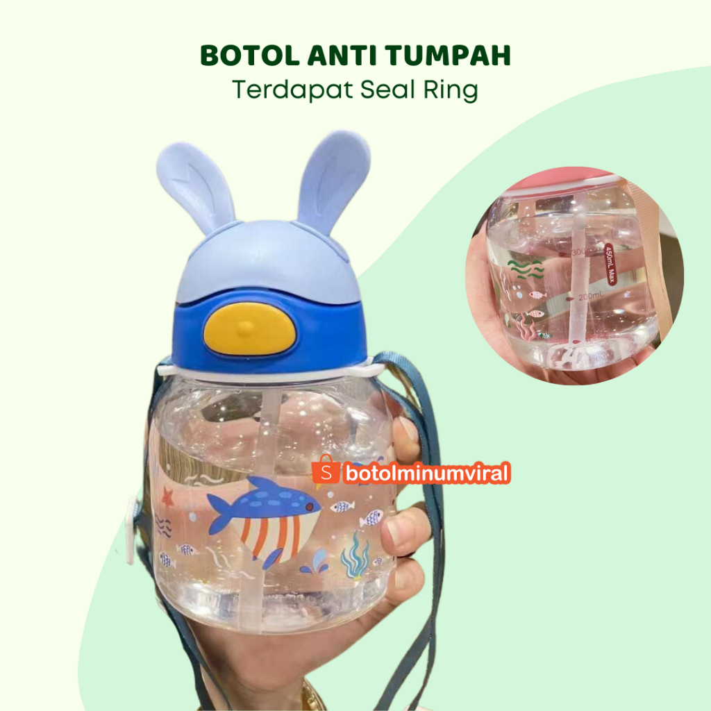 Botol Minum Anak Viral Balita Sedotan Tali BPA Free Training Cup 450ml Karakter Lucu Impor Food Grade