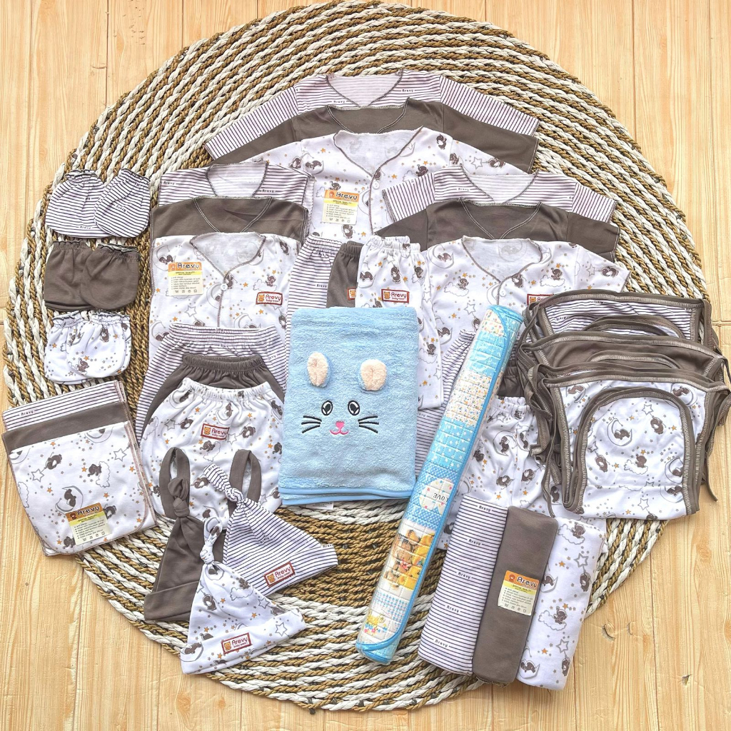 Arevy Babywear Paket Baju Bayi 50 Pcs Seri Abu Paket Hemat Super Lengkap Murah Berkualitas Komplit Perlengkapan Baby Newborn 0-3 Bulan