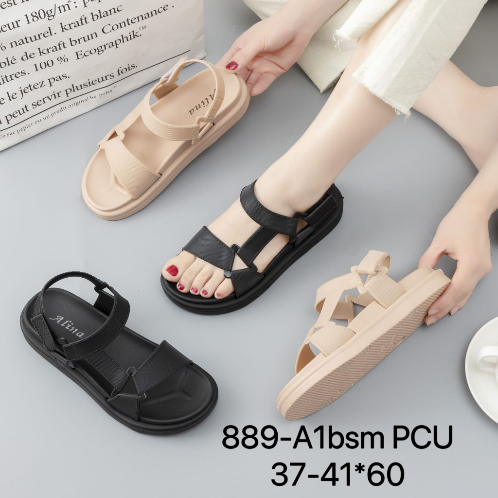 Sandal Wanita Terbaru /Sendal Gunung Wedges Jelly Alina 889-A1/Sendal Karet Kekinian