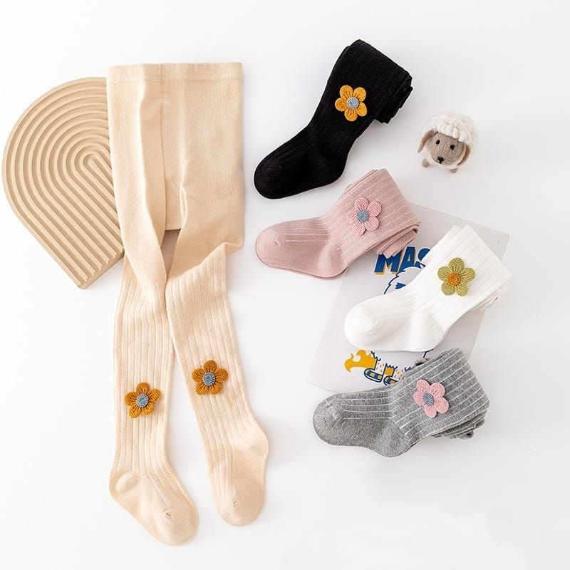 Legging bayi 1-2 thn perempuan tutup kaki Bunga 3D celana leging baby flower import