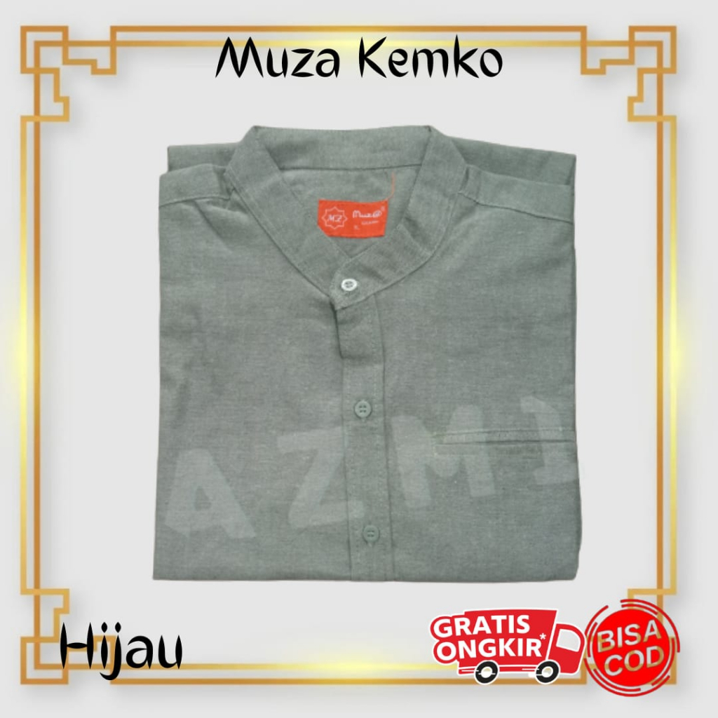 Moza Kemko Tangan Panjang Hijau Kemeja Koko by Moza Bahan Oxford High Premium Quality