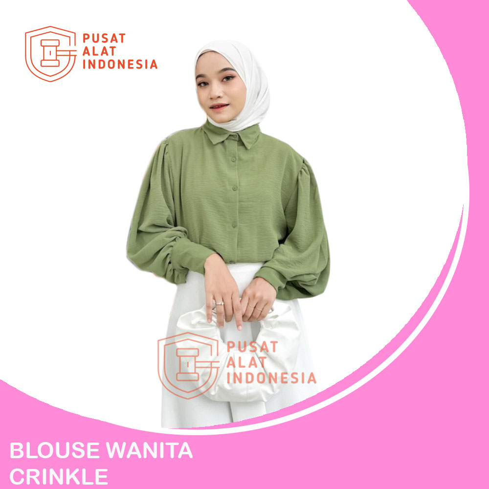 Kemeja Blouse Crinkle Wanita Lengan Panjang Bw04