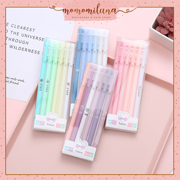 

1 set dapat 6 pcs pulpen gel warna pastel minimalis morandi color lucu cute kawai aesthetic tinta gel hitam