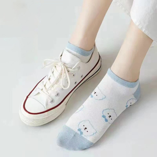 GO!KK1225 Kaos Kaki Wanita Motif Beruang Biru Muda Kaus Kaki Pendek Fashion Korean Unisex Semata Kaki Blue Bear Socks