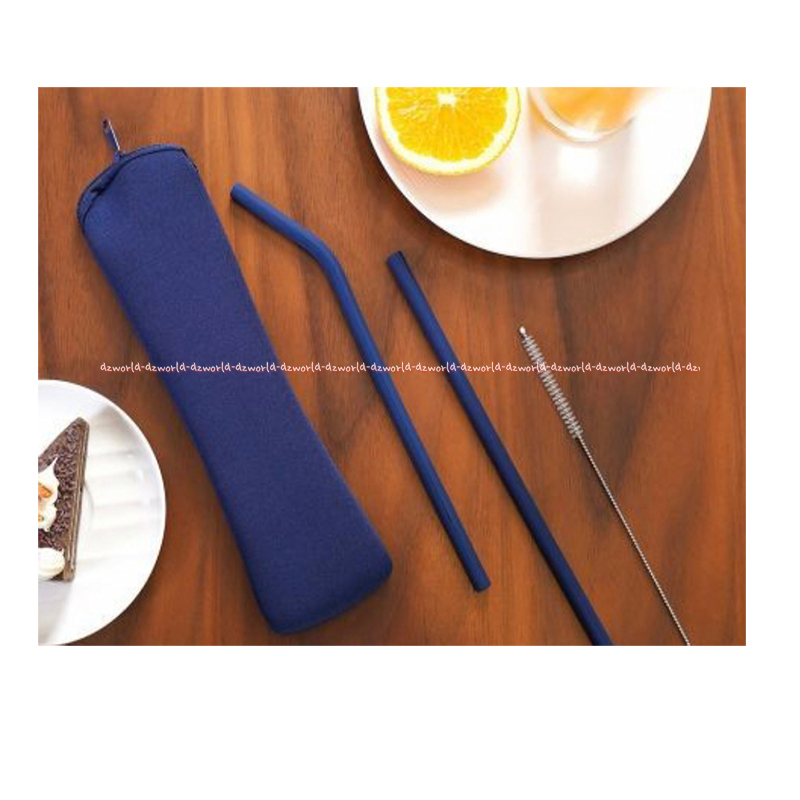 Ataru Reusable Silicone Straws Sedotan Silikon Biru Dengan Sikat Pembersih 3pcs Food Grade Sedotan Tekuk Lurus Blue Straw