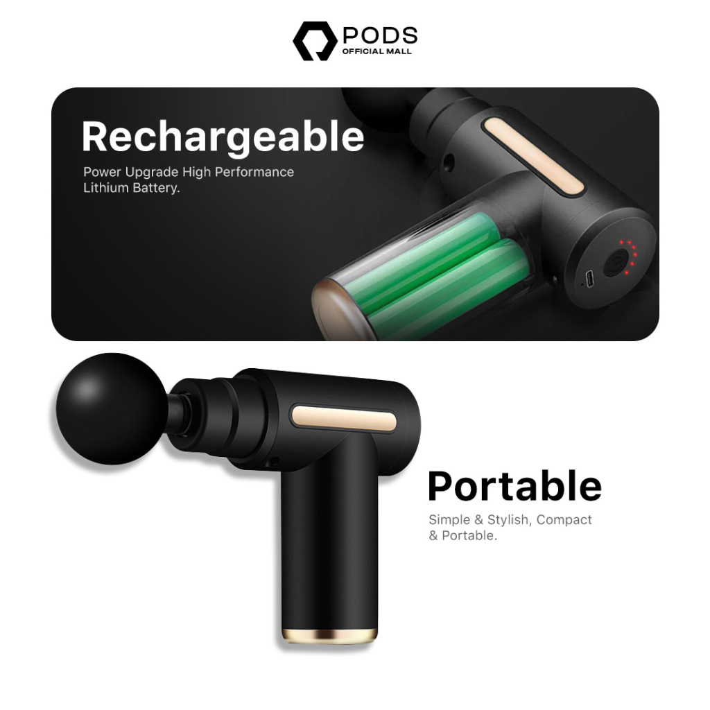 ThePods Massage Gun Mini Portable Fascia Gun - Alat Pijat Terapi Otot Elektrik Rechargeable by PodsIndonesia