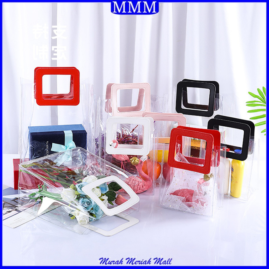 MMM Tas PVC Hampers Transparant Serbaguna Goodie Bag Handle Leather Mika Handbag Gift Souvenir Murah Import