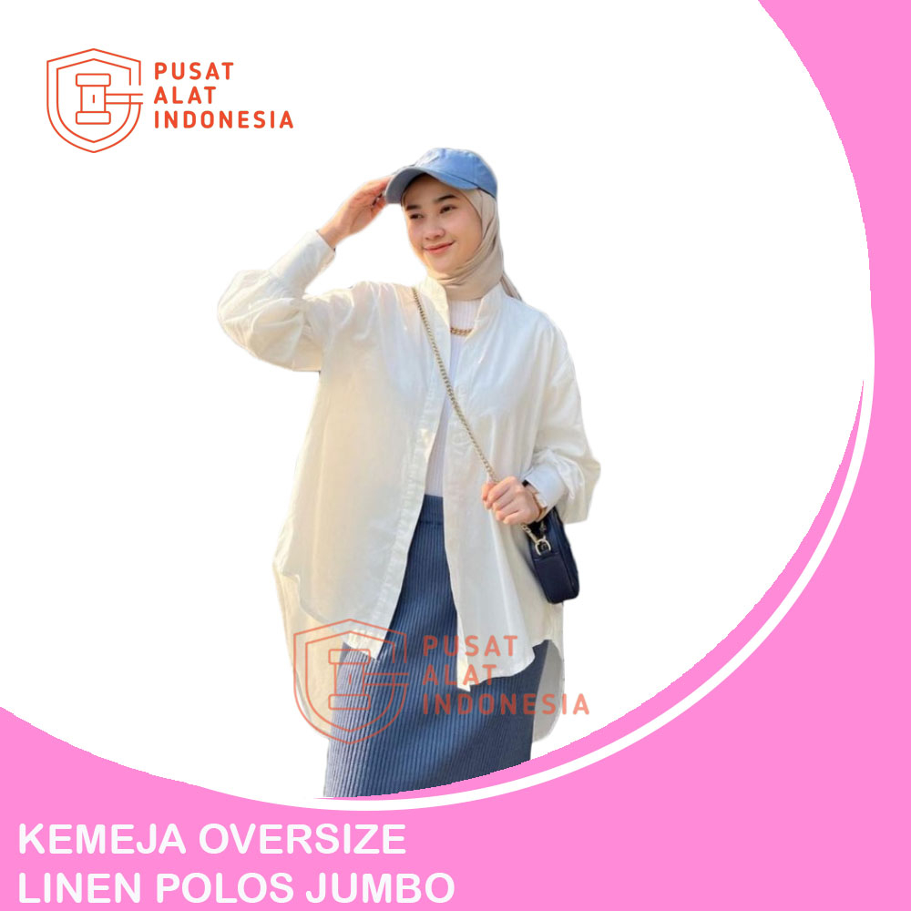 Kemeja Oversize Linen Olivia Polos Jumbo Kameja Lengan Panjang Wanita SR349