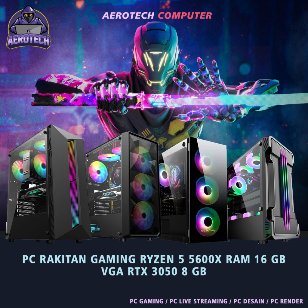 PC RAKITAN GAMING RYZEN 5 5600X RAM DDR4 16GB VGA RTX 3050 8GB SIAP EDITING DESIGN LIVE STREAM BANY AK VARIAN