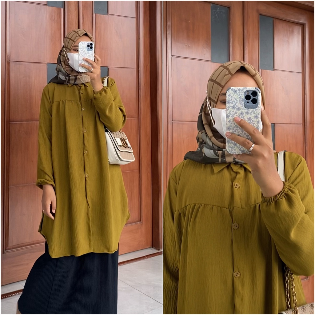 [COD] Shazfa.apparel - Pakaian Baju Wanita Muslim Terhits Alisya Tunik Bahan Crinkle By Zalfa Outfit