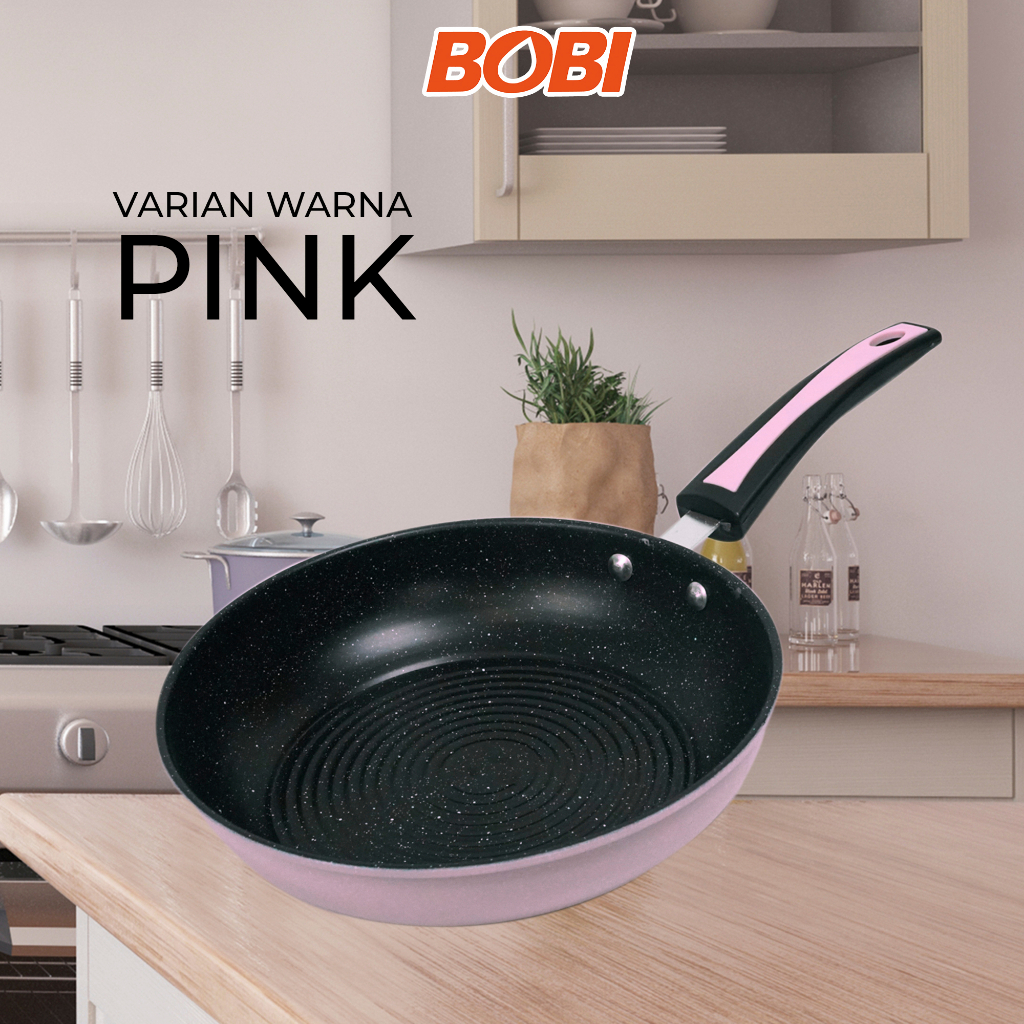 Teflon Panci Penggorengan 22 cm // Wajan Penggorengan Anti lengket Wok Pan // Teflon Praktis Bobi - Warna Random