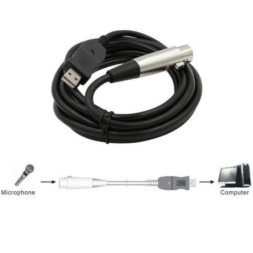 Sambungan Kabel USB ke XLR Mikrofon Studio Audio Adaptor Konektor 2.8M USB to XLR Microphone Adapter