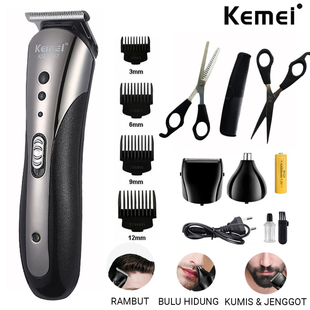 Alat Mesin Cukur Rambut Elektrik Hair Clipper Kemei 1407 ORIGINAL / Mesin Cukur Rambut Cas Charger Listrik / Alat Pemotong Rambut Kumis Jenggot Bulu Hidung Ketiak Kemaluan