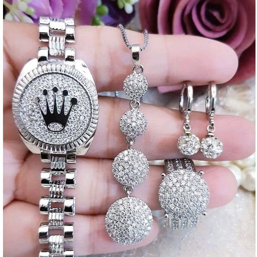 Set Perhiasan Xuping Wanita Dewasa Gelang Rlx Warna Silver 805ae