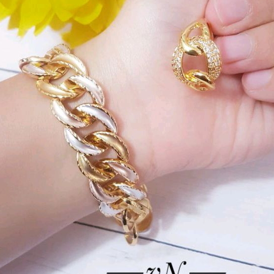 Gelang Sisik Naga Set Cincin Xuping Gold 805af