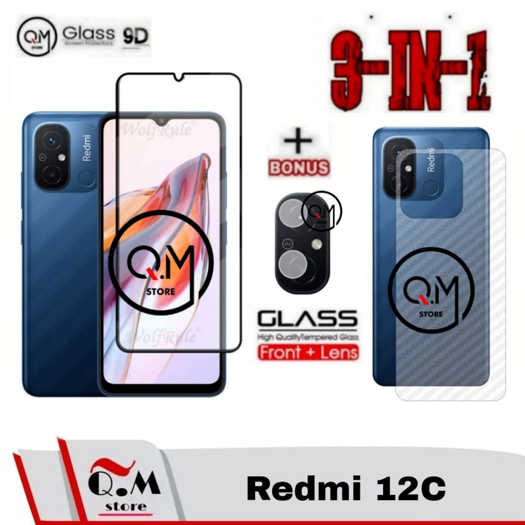 Paket 3in1 Tempered Glass Xiaomi Redmi 12C 2023 Anti Gores Pelindung Layar